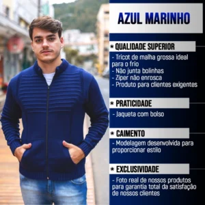 Sueter Masculino Cardigan Tricot Blusa De Frio Lã Com Bolso e Ziper várias cores produto shopee