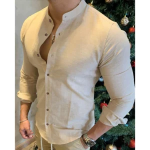 Camisa Social Linho Masculina Gola Padre Algodão Qualidade Premium Luxo Promoção Atacado Moda. Produto shopee clique  em comprar.