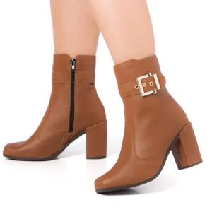 Bota Feminina Salto Alto Grosso Fivela Bico Quadrado Cano Curto Original Sofiolí Moda Confortável Produto da shopee clique em comprar