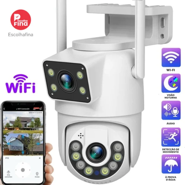 Camera de Segurança lente dupla IP66 Wi-fi 360° sensor de movimento visão câmera APP ICSEE disponível